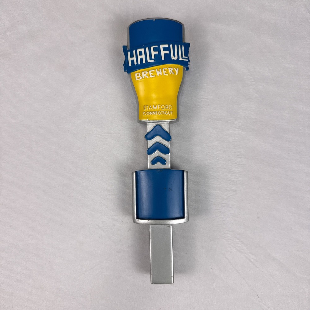 Half Full Brewery Stamford Connecticut Beer Tap Handle Blue Yellow Silver 11.5" - Picture 4 of 5